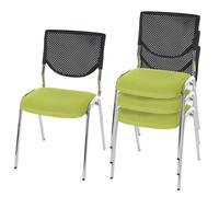 Lot de 4 chaises de conférence visiteur T401 - Vert - Pieds chromés - Ergonomique et confortable
