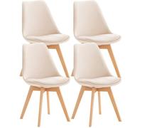 Lot de 4 chaises de cuisine Linares - CLP - Beige - Bois massif - Simili - Velours
