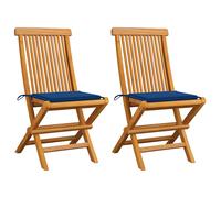 Vidaxl Chaises De Jardin Et Coussins Bleu Royal Lot De 4 Bois De Teck Bleu
