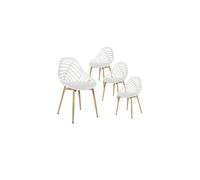 Lot de 4 Chaises de Jardin Coque Plastique Ajourée Blanc Pieds Métal - SAORI -