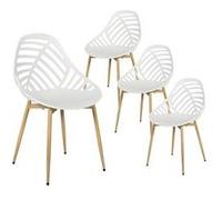 SAORI - Lot de 4 Chaises de Jardin Coque Plastique Ajourée Blanc Pieds Métal -