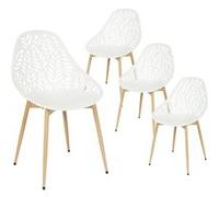 Lot de 4 Chaises de Jardin Coque Plastique Ajourée Blanc Pieds Métal - SAYA - ALTOBUY Blanc G