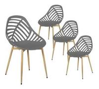 SAORI - Lot de 4 Chaises de Jardin Coque Plastique Ajourée Gris Pieds Métal - Altobuy Gris
