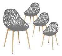 SAYA - Lot de 4 Chaises de Jardin Coque Plastique Ajourée Gris Pieds Métal - Altobuy Gris G