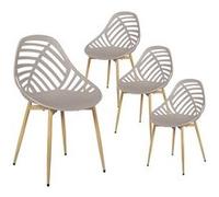 SAORI - Lot de 4 Chaises de Jardin Coque Plastique Ajourée Taupe Pieds Métal - Altobuy Gris G