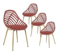 Lot de 4 Chaises de Jardin Coque Plastique Ajourée Terracotta Pieds Métal - SAORI - ALTOBUY Rouge G