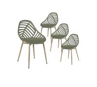 Lot de 4 Chaises de Jardin Coque Plastique Ajourée Vert Olive Pieds Métal - SAORI -