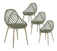 SAORI - Lot de 4 Chaises de Jardin Coque Plastique Ajourée Vert Olive Pieds Métal - Altobuy Vert