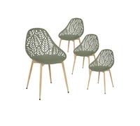 AltoBuy SAYA - Lot de 4 Chaises de Jardin Coque Plastique Ajourée Vert Olive Pieds Métal