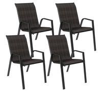 Lot De 4 Chaises De Jardin Empilables - Accoudoirs - Design - Acier Époxy Noir Résine Tressée Marron