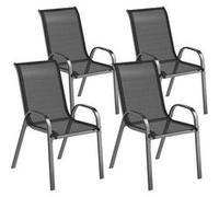 Outsunny - Lot de 4 chaises de jardin empilables - Dossier haut incliné, accoudoirs, acier noir