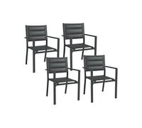Outsunny Chaises de jardin – Lot de 4 – Empilables, accoudoirs, aluminium et textilène – Gris