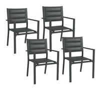 Outsunny Chaises de jardin – Lot de 4 – Empilables, accoudoirs, aluminium et textilène – Gris
