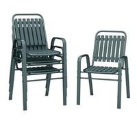 Lot de 4 chaises de jardin empilables design néo-rétro avec hauts dossiers accoudoirs acier époxy gris Gris G