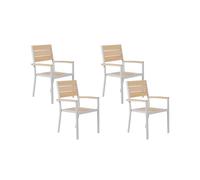Lot de 4 Chaises de Jardin en Bois Synthétique Beige et Aluminium Blanc Prato