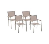 Lot de 4 Chaises de Jardin en Textile et Acier Inox Beige et Argenté Grosseto
