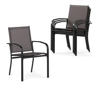 Lot de 4 Chaises de Jardin Extérieur Empilables COSTWAY, Tissu Respirant, Accoudoirs, Dossier, Cadre en Métal, pour Bistro Terrasse