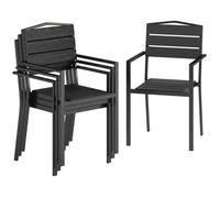 Lot de 4 chaises de jardin - fauteuils extérieurs - Outsunny - empilables HDPE effet bois accoudoirs - métal - 52x51x90cm - noir