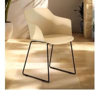 Lot de 4 chaises de jardin FORO fauteuil d'extérieur en plastique beige résistant aux UV et pieds en métal noir