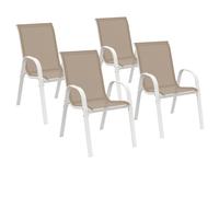 Lot de 4 chaises de jardin LYMA métal et textilène empilables blanc et beige
