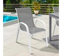 IDMarket – Lot de 4 chaises de jardin LYMA métal et textilène empilables blanc et gris