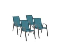 Lot de 4 chaises de jardin LYMA métal et textilène empilables bleu canard