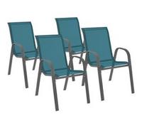 IDMarket – Lot de 4 chaises de jardin LYMA métal et textilène empilables bleu canard