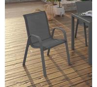 IDMarket – Chaises de jardin Lyma – Lot de 4 – Métal et textilène empilables – Gris anthracite