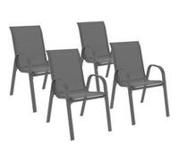 Lot de 4 chaises de jardin LYMA métal et textilène empilables gris anthracite gris G