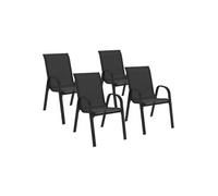 IDMARKET Lot de 4 chaises de jardin LYMA métal et textilène empilables noires