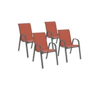 IDMarket - Lot de 4 chaises de Jardin LYMA métal et textilène empilables Terracotta