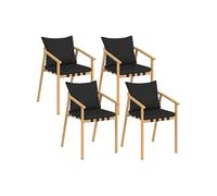 Lot de 4 chaises de jardin MALTA structure en métal effet bois, lanières et coussins noirs