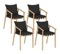 IDMarket - Lot de 4 chaises de jardin MALTA - Structure métal effet bois, lanières et coussins noirs