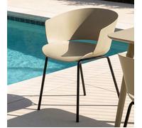 Lot de 4 chaises de jardin NIVEL fauteuil d'extérieur en plastique beige résistant aux UV et pieds en métal noir