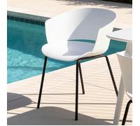 Lot de 4 chaises de jardin NIVEL fauteuil d'extérieur en plastique blanc résistant aux UV et pieds en métal noir