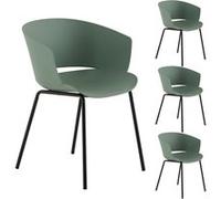 Lot de 4 chaises de jardin NIVEL fauteuil d'extérieur en plastique vert résistant aux UV et pieds en métal noir