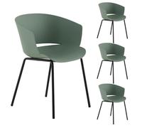 Lot de 4 chaises de jardin NIVEL fauteuil d'extérieur en plastique vert résistant aux UV et pieds en métal noir