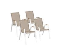 IDMarket - Lot de 4 chaises de Jardin NOUMEA métal et textilène empilables Blanc et Bois