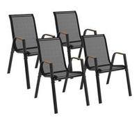 Lot de 4 chaises de jardin NOUMEA métal et textilène empilables noir et bois G