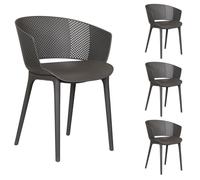 Lot de 4 chaises de jardin OLINDO en plastique gris, chaise d'extérieur pour terrasse avec protection anti-UV
