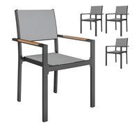 Lot de 4 chaises de jardin - Outsunny - avec accoudoirs effet bois - cadre en aluminium - tissu respirant en textilène - gris