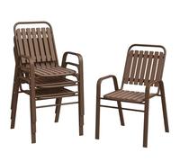 Lot de 4 chaises de jardin - Outsunny - empilables - avec haut dossier et accoudoirs - cadre en acier - marron foncé