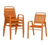 Lot de 4 chaises de jardin - Outsunny - empilables - haut dossier et accoudoirs - cadre acier - pour terrasse piscine - orange