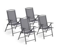 IDMarket – Lot de 4 chaises pliantes jardin ALGHERO avec accoudoirs métal/textilène gris anthracite