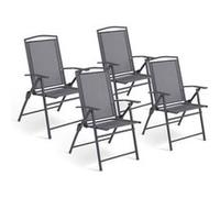 IDMarket - Lot de 4 chaises de Jardin Pliantes avec accoudoirs ALGHERO métal et textilène Gris Anthracite