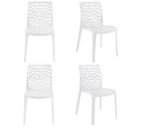 Lot de 4 chaises de repas blanches ajourées et empilables - GRUYER 2 Meubletmoi