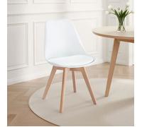 Lot de 4 chaises de salle à manger ABBY style scandinave design nordique piètement bois massif, siège coque en plastique blanc