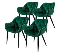 Lot de 4 chaises de salle à manger assise vert foncé en velours pieds métal noir