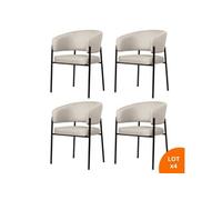 Lot de 4 chaises de salle à manger avec accoudoirs - tissus beige - pieds en métal noir - LOU