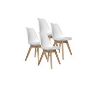 Lot de 4 Chaises de salle à manger avec coussin coloris blanc et pieds en bois - Longueur 42,5 x Hauteur 82,5 x Profondeur 42 cm- -